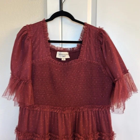 Elegant Burgundy Tulle Dress - Picture 3 of 4